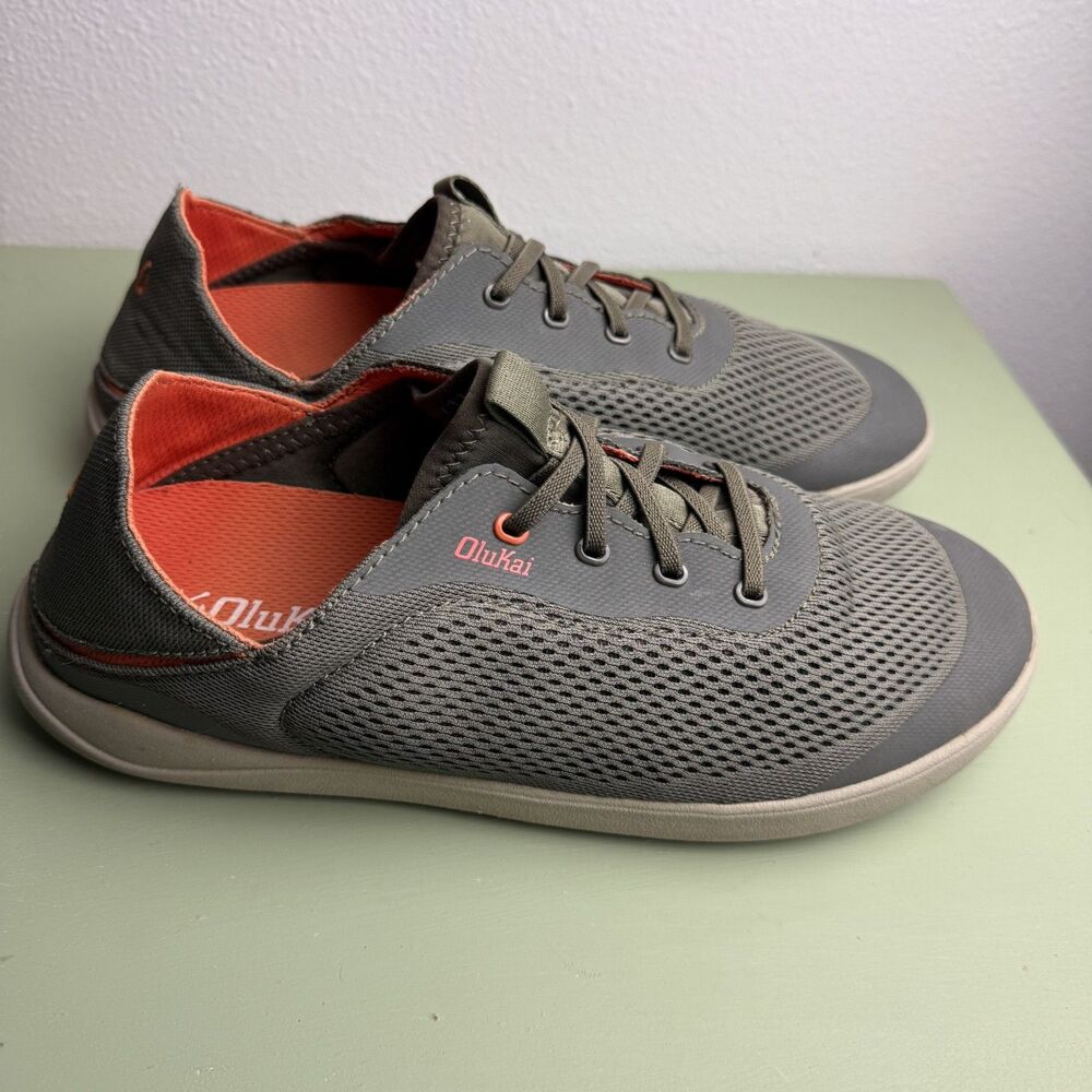 Olukai Moku Pae Slip On Boat Shoes Orange Gray Men's Size 9
